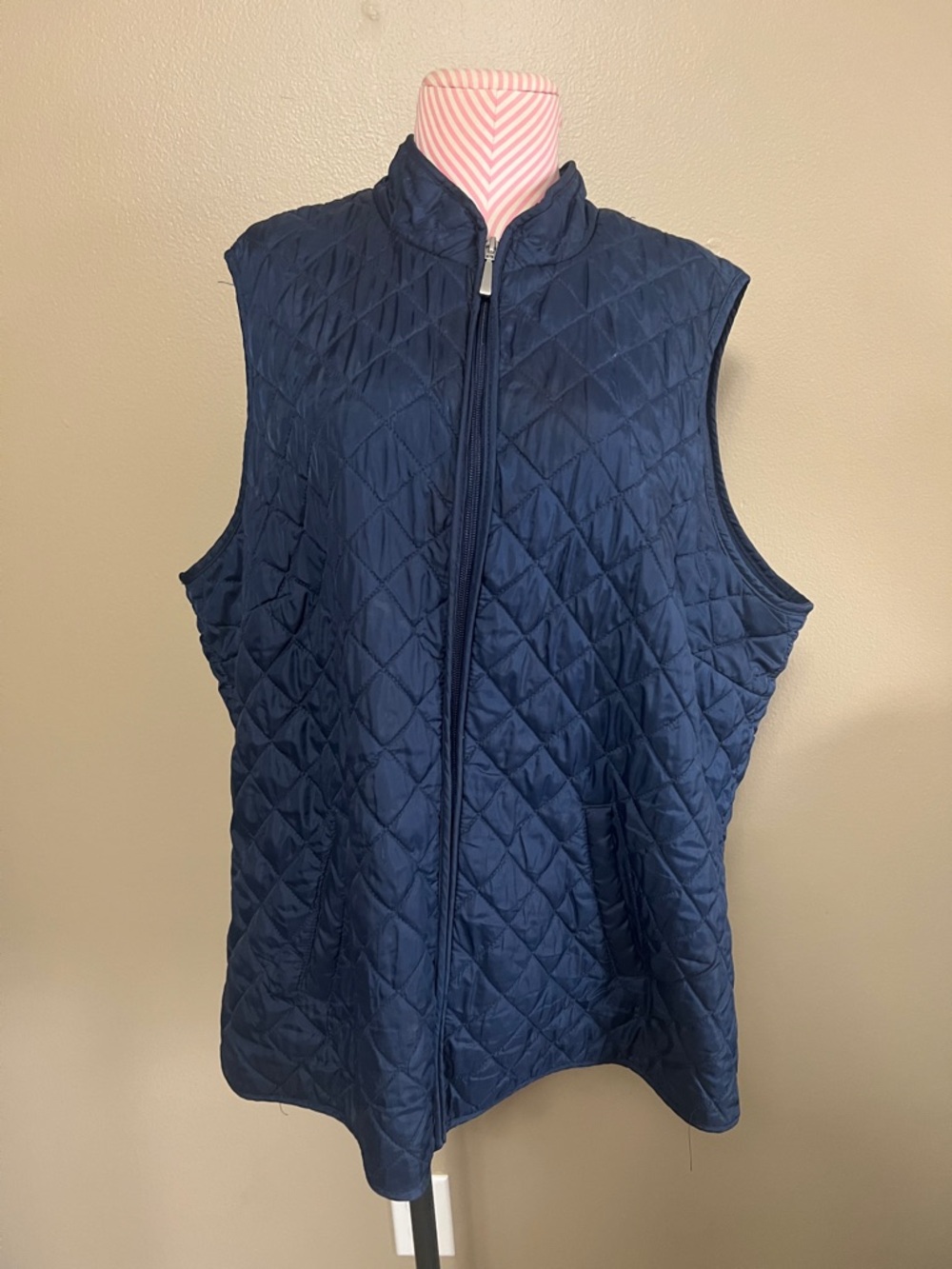 Karen Scott Navy Quilted Zip-Front Vest